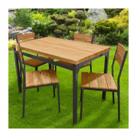 433850 Table de jardin AH avec 4 chaises en métal et bois foncé110x70x75 cm