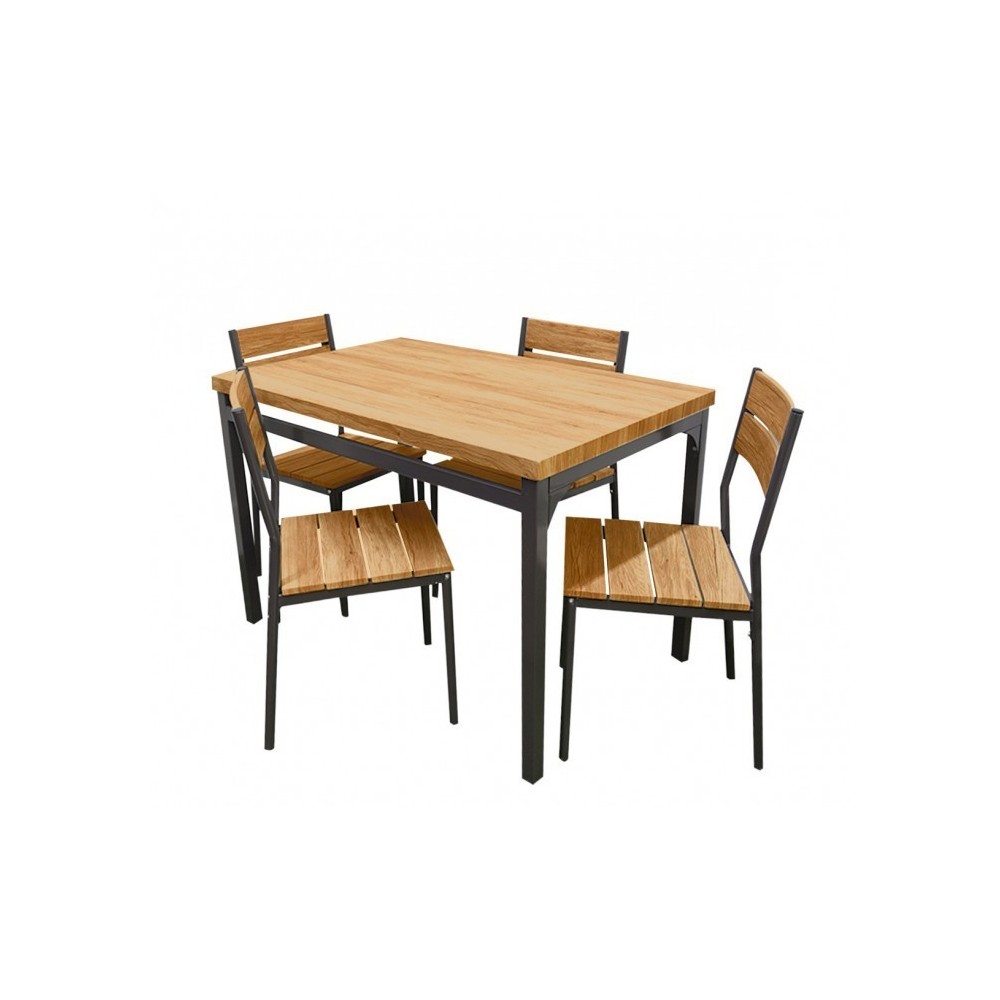 433850 Table de jardin AH avec 4 chaises en métal et bois foncé110x70x75 cm