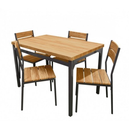 433850 Table de jardin AH avec 4 chaises en métal et bois foncé110x70x75 cm