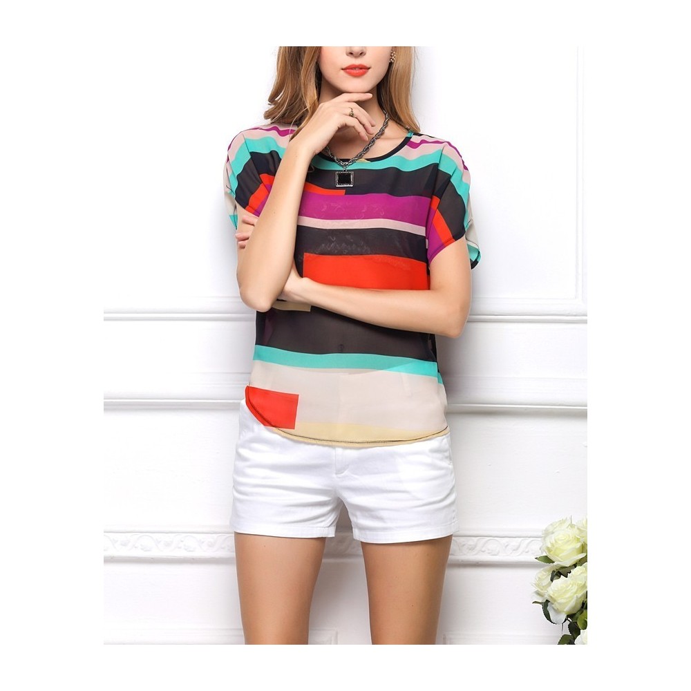 Blouse / chemise femme rayures multicolores effet de transparence mode estivale