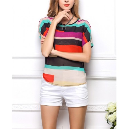 Blouse / chemise femme rayures multicolores effet de transparence mode estivale