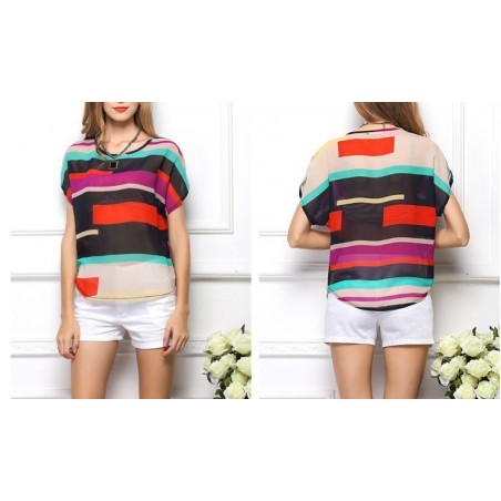 Blouse / chemise femme rayures multicolores effet de transparence mode estivale