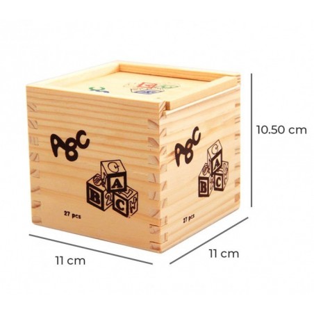 JEU PÉDAGOGIQUE BOÎTE DE 27 CUBES EN BOIS ANIMAUX LETTRES NUMÉROS 3X3 cm
