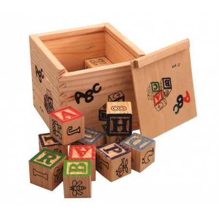 JEU PÉDAGOGIQUE BOÎTE DE 27 CUBES EN BOIS ANIMAUX LETTRES NUMÉROS 3X3 cm