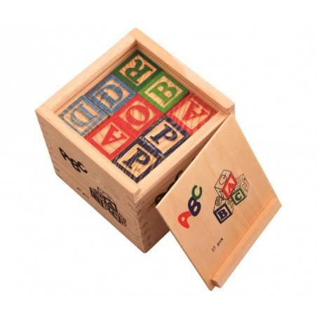 JEU PÉDAGOGIQUE BOÎTE DE 27 CUBES EN BOIS ANIMAUX LETTRES NUMÉROS 3X3 cm