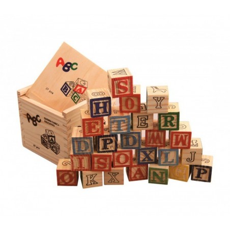 JEU PÉDAGOGIQUE BOÎTE DE 27 CUBES EN BOIS ANIMAUX LETTRES NUMÉROS 3X3 cm
