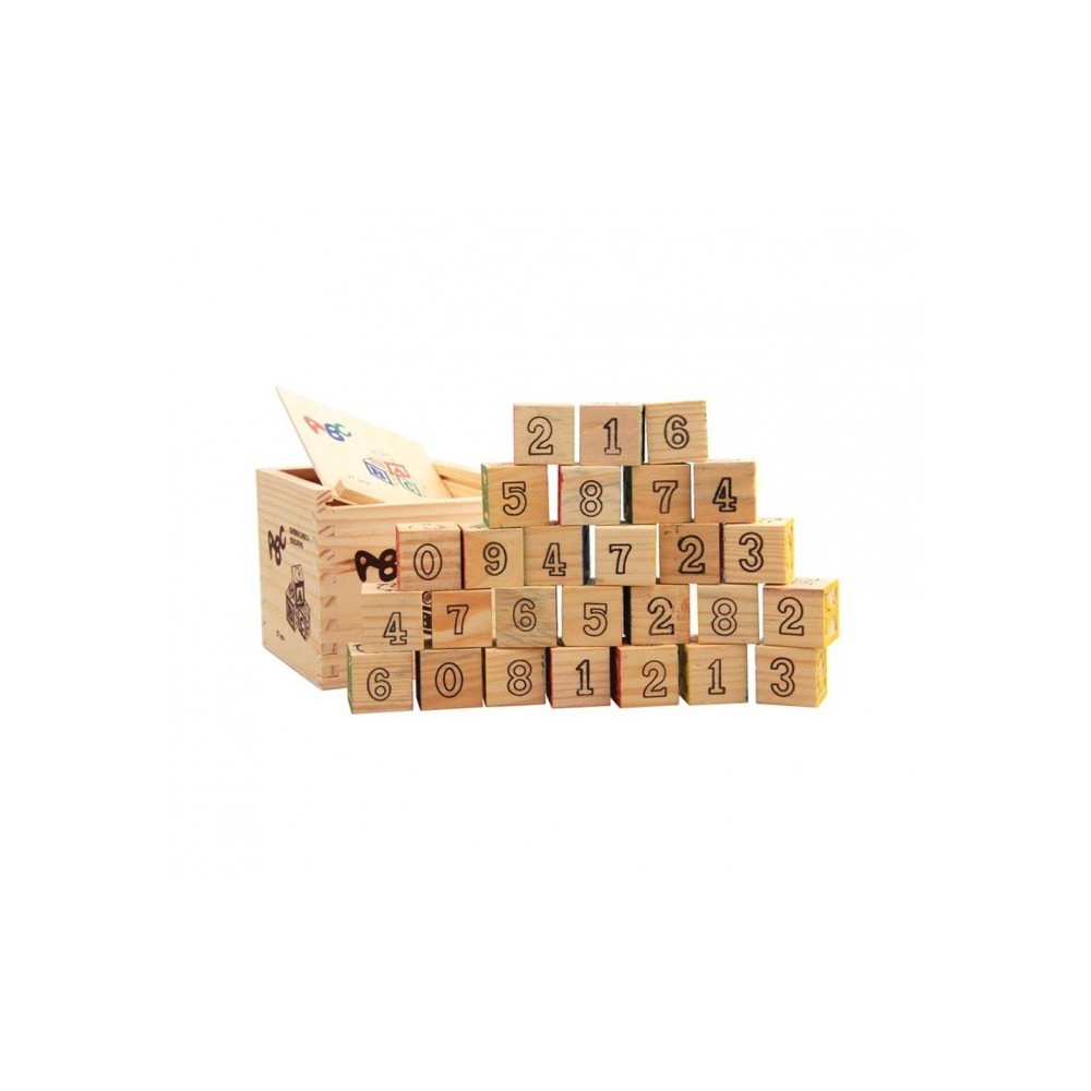 JEU PÉDAGOGIQUE BOÎTE DE 27 CUBES EN BOIS ANIMAUX LETTRES NUMÉROS 3X3 cm