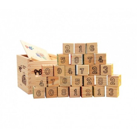 JEU PÉDAGOGIQUE BOÎTE DE 27 CUBES EN BOIS ANIMAUX LETTRES NUMÉROS 3X3 cm