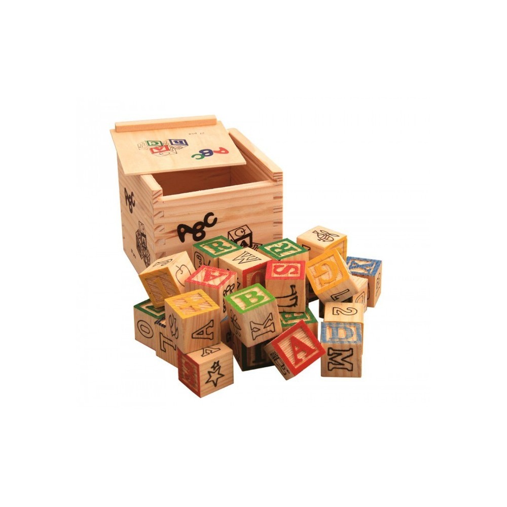 JEU PÉDAGOGIQUE BOÎTE DE 27 CUBES EN BOIS ANIMAUX LETTRES NUMÉROS 3X3 cm