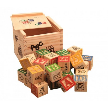 JEU PÉDAGOGIQUE BOÎTE DE 27 CUBES EN BOIS ANIMAUX LETTRES NUMÉROS 3X3 cm