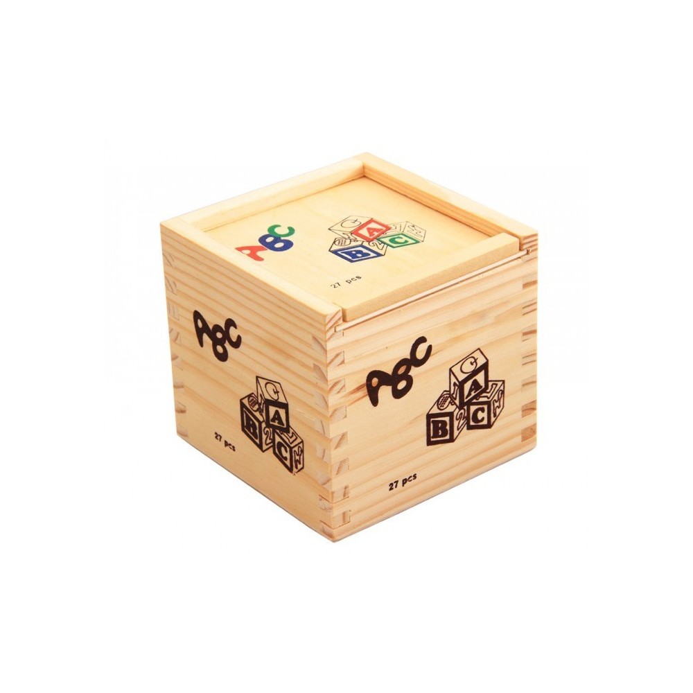 JEU PÉDAGOGIQUE BOÎTE DE 27 CUBES EN BOIS ANIMAUX LETTRES NUMÉROS 3X3 cm