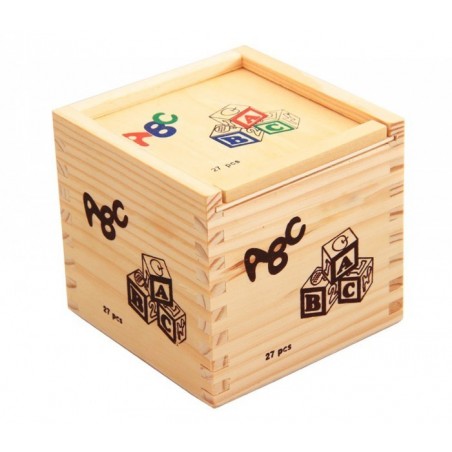JEU PÉDAGOGIQUE BOÎTE DE 27 CUBES EN BOIS ANIMAUX LETTRES NUMÉROS 3X3 cm