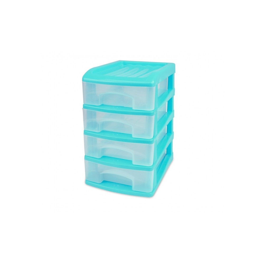 213827 Coffre de 4 tiroirs WELKHOME en plastique rigide, 20x13x17 cm