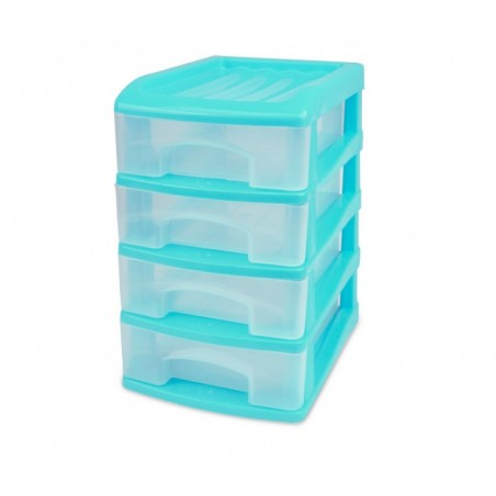 213827 Coffre de 4 tiroirs WELKHOME en plastique rigide, 20x13x17 cm