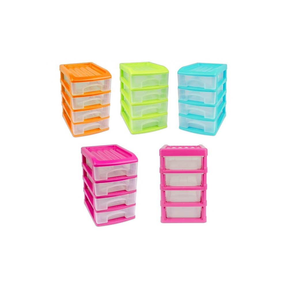 213827 Coffre de 4 tiroirs WELKHOME en plastique rigide, 20x13x17 cm