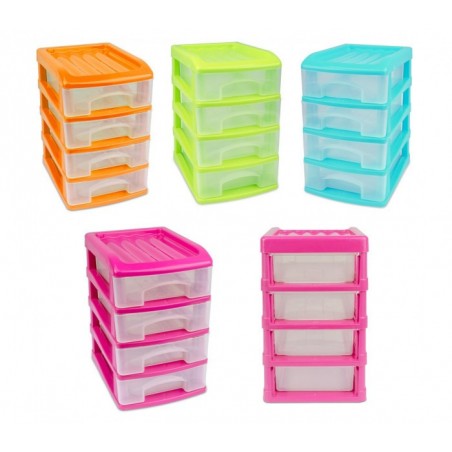 213827 Coffre de 4 tiroirs WELKHOME en plastique rigide, 20x13x17 cm