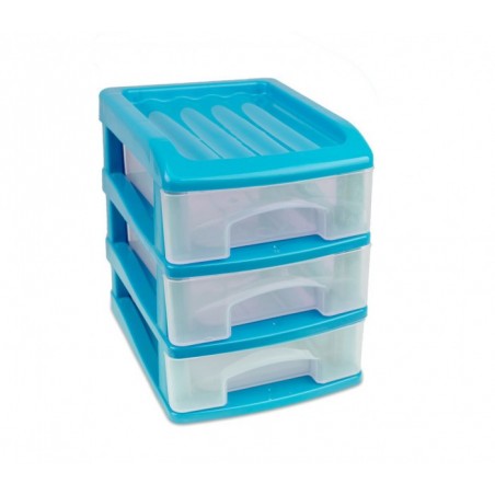 213810  Tour de rangement 3 tiroirs WELKHOME en plastique rigide 16x13x17 cm
