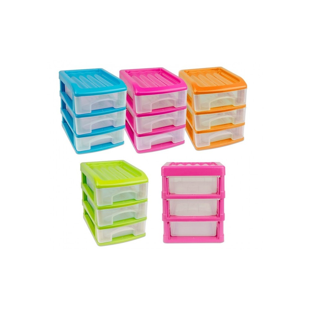 213810  Tour de rangement 3 tiroirs WELKHOME en plastique rigide 16x13x17 cm