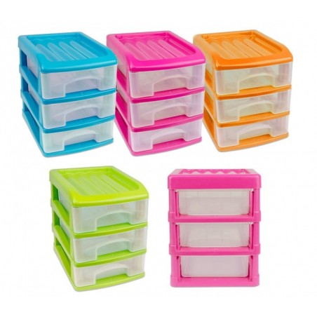 213810  Tour de rangement 3 tiroirs WELKHOME en plastique rigide 16x13x17 cm