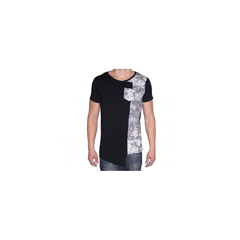 T-shirt homme manches courtes avec des fleurs imprimées asymétrique