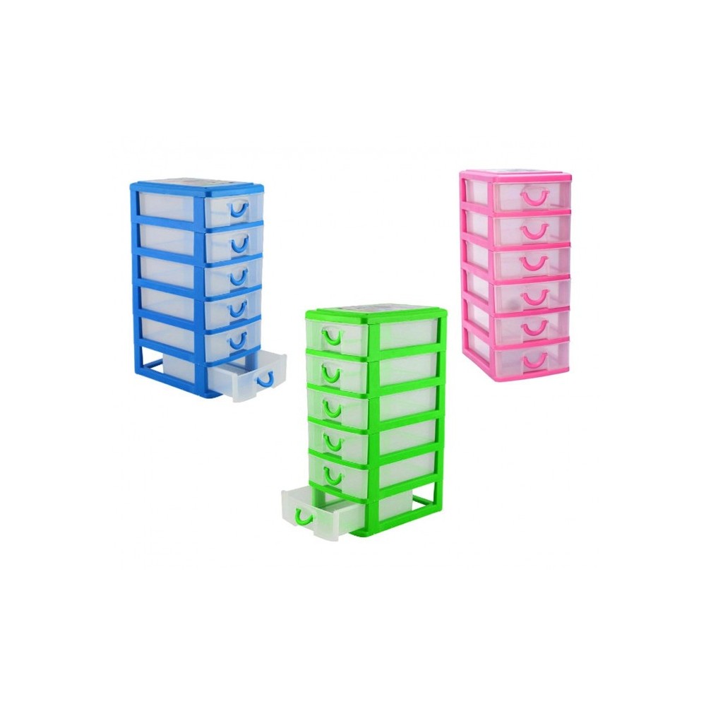 225066  Tour de rangement 5 tiroirs WELKHOME en plastique rigide 9x13x18.5 cm