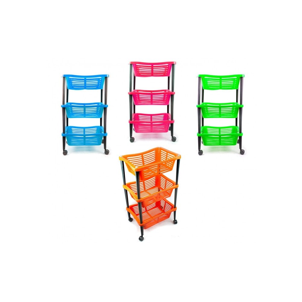  348499 Chariot pour fruits WELKHOME 3 étages avec roues 30x40x69 cm