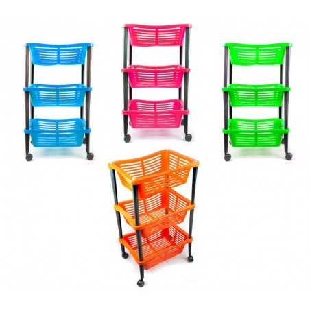  348499 Chariot pour fruits WELKHOME 3 étages avec roues 30x40x69 cm