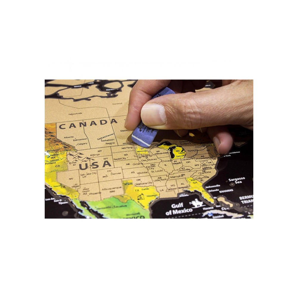 182207 Carte du monde deluxe noir 82 x 58 cm grattez les endroits visités