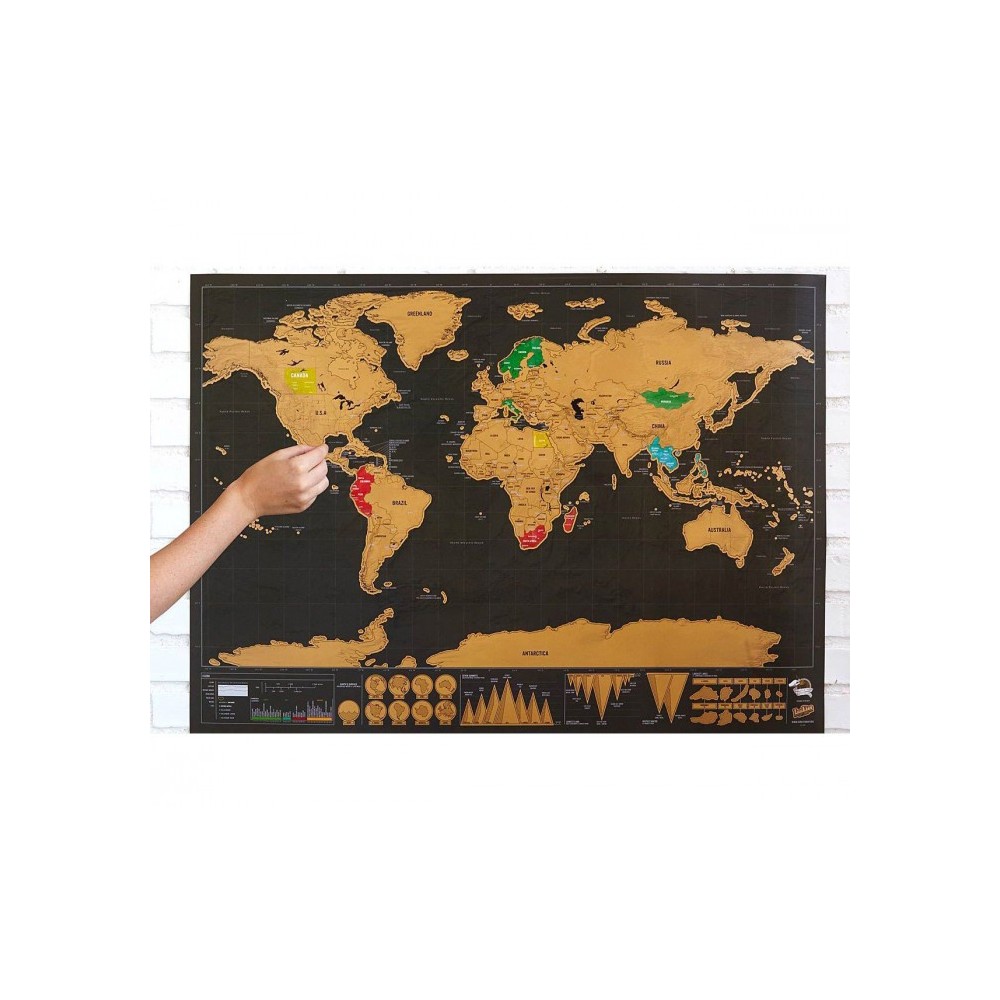 182207 Carte du monde deluxe noir 82 x 58 cm grattez les endroits visités