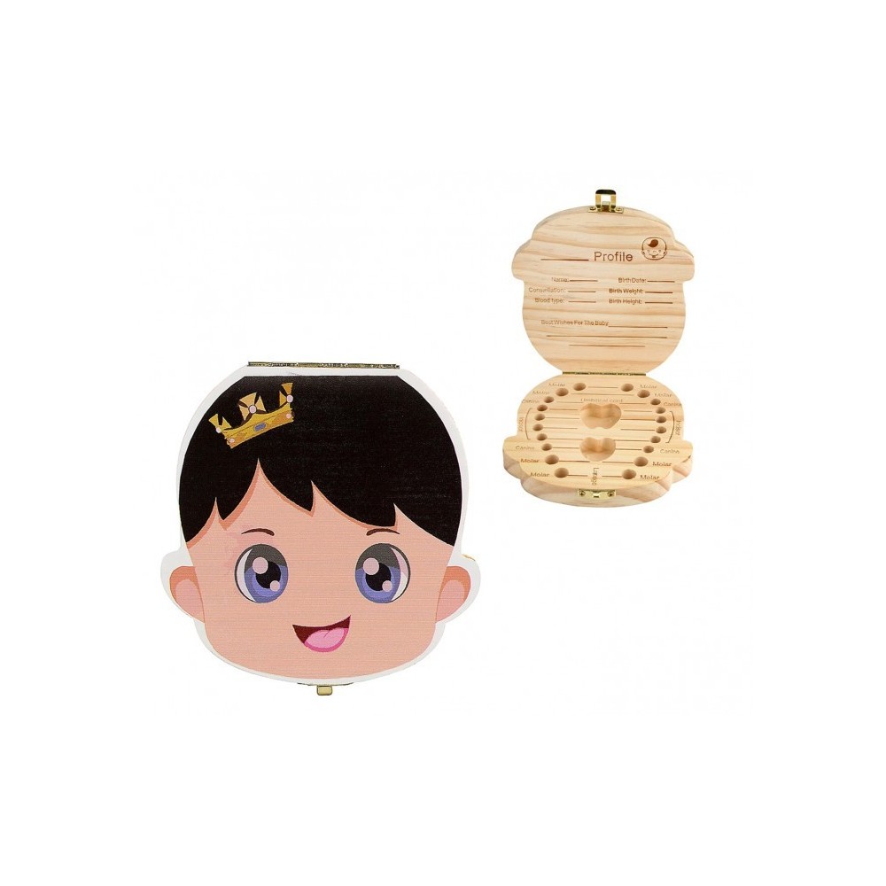 10751 Boîtier en bois pour dents de lait garçon fille avec certificat de la fée