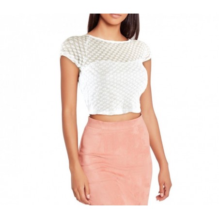 AC316 Top 3/4  dentelle pois brodés croisé du dos AC316 Top 3/4  dentelle pois brodés croisé du dos