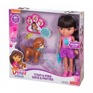  072587 La poupée Dora TRAIN & PLAY parle et chante avec son chien  FISHER PRICE