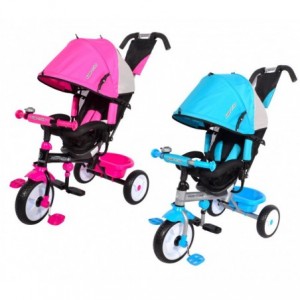 B37312 HANDY GO Tricycle à pousser avec pédales, protections et capote Rose/Bleu