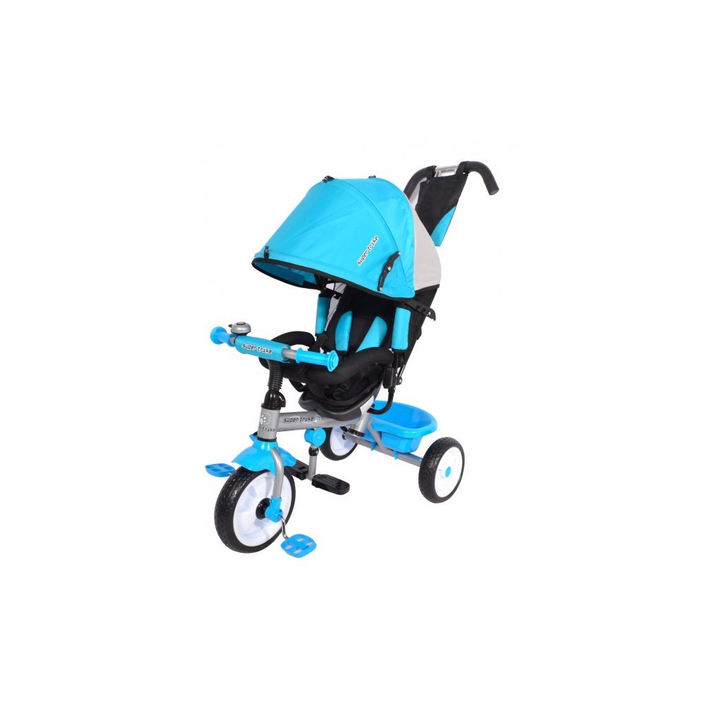 B37312 HANDY GO Tricycle à pousser avec pédales, protections et capote Rose/Bleu