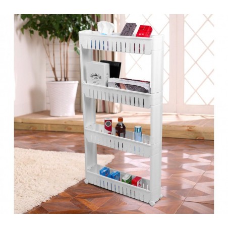 Organisateur de produits  avec roues 4 compartiments pour cuisine ou SDB Organisateur de produits  avec roues 4 compartiments pour cuisine ou SDB