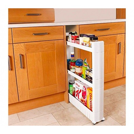 Organisateur de produits  avec roues 3 compartiments pour cuisine ou SDB