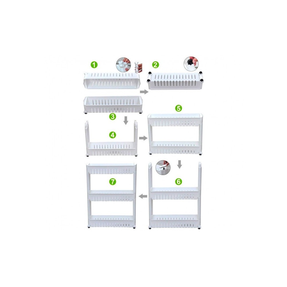 Organisateur de produits  avec roues 3 compartiments pour cuisine ou SDB