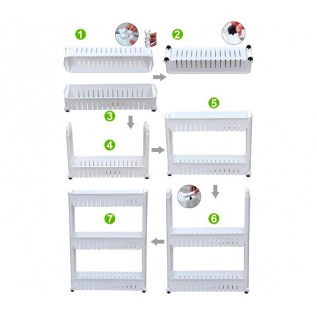 Organisateur de produits  avec roues 3 compartiments pour cuisine ou SDB