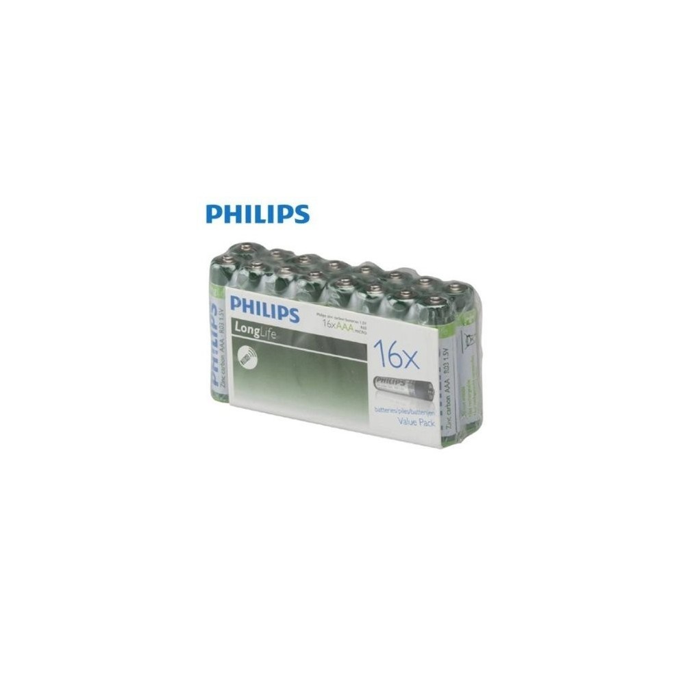 Paquet de 16 piles longue durée r6 mignon - 1,5 v AA zinc-carbone PHILIPS