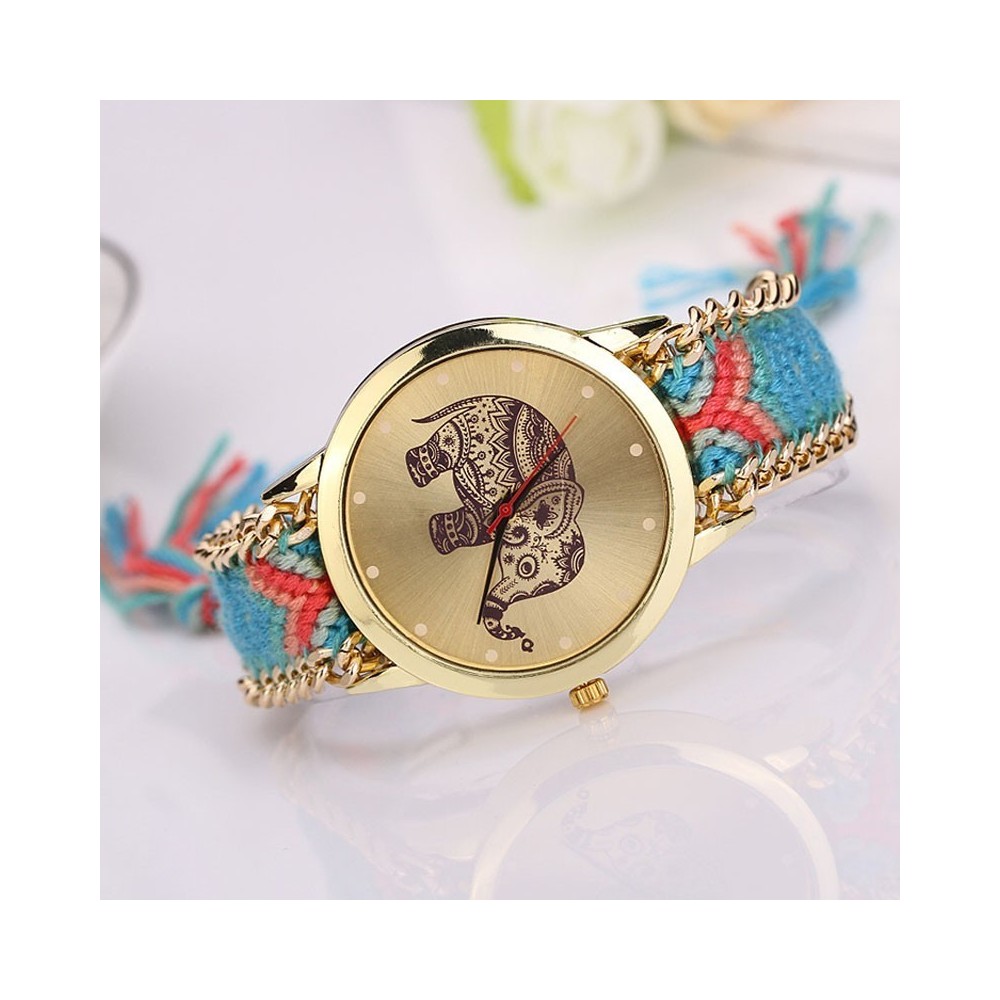 Montre ethnique/ dessin éléphant / Face et...