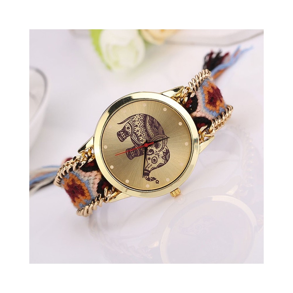 Montre ethnique/ dessin éléphant / Face et...