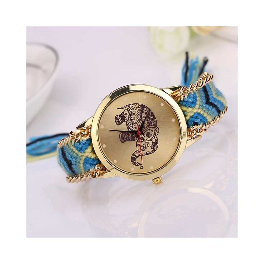 Montre ethnique/ dessin éléphant / Face et...