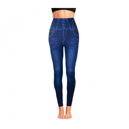 F327 Legging thermique effet denim mod. Hera avec intérieur polaire bleu