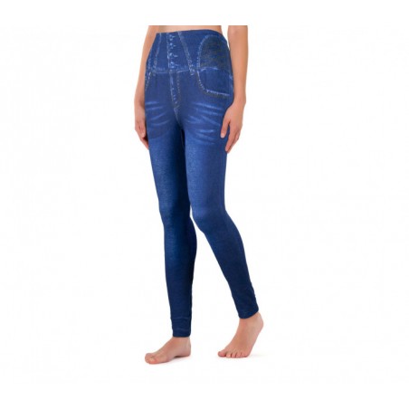 F327 Legging thermique effet denim mod. Hera avec intérieur polaire bleu