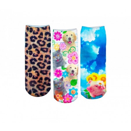 Pack 3 paires de chaussettes FUNNY ANIMALS pour femmes imprimées en couleur 3D