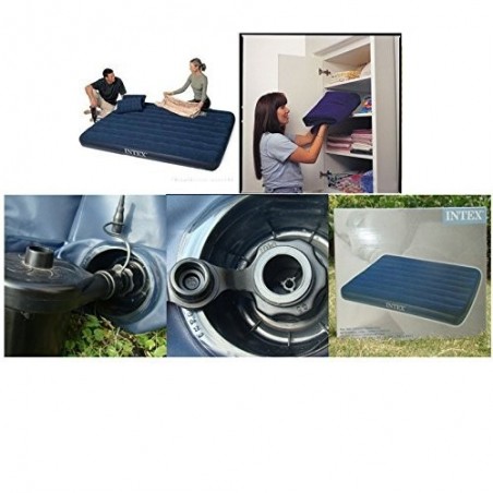 Matelas gonflable double 137x191x22cm, couverture imperméable, bleu - INTEX