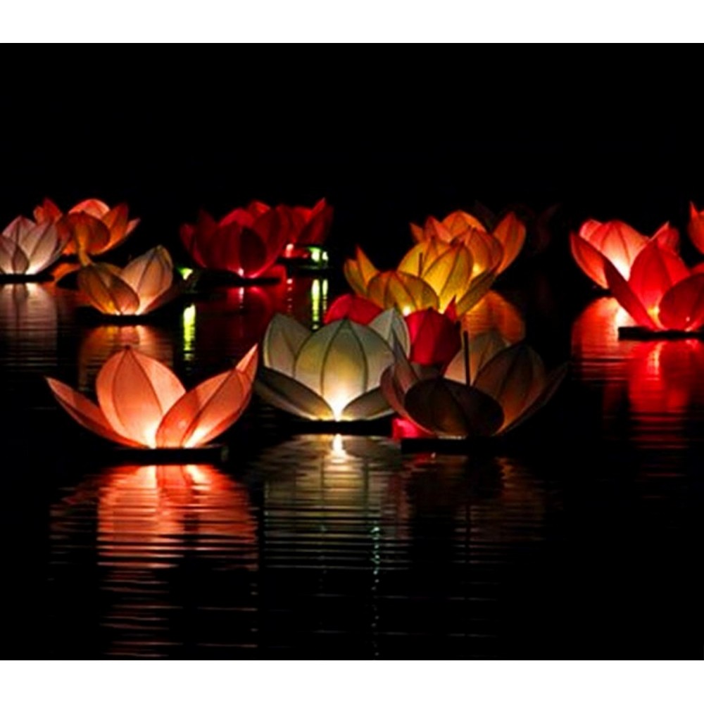 747011 Pack de 6 lanternes flottantes fleurs de lotus 30x30cm couleurs mélangées