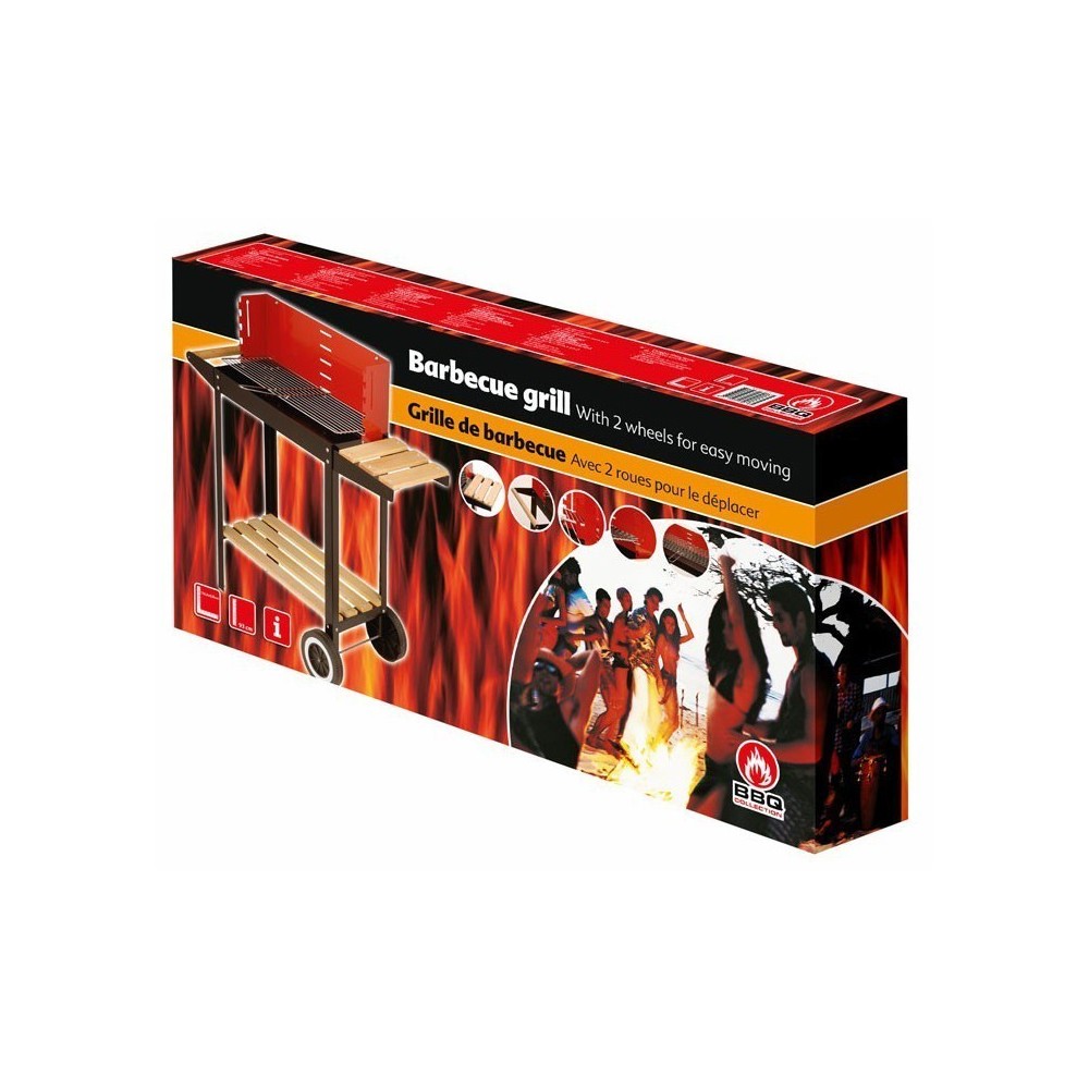 Barbacoa de carbón , barbacoa con ruedas , barbacoa de madera y acero , medidas 83x28x83 cm , incluye mesa parrilla