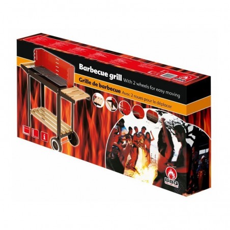 Barbacoa de carbón , barbacoa con ruedas , barbacoa de madera y acero , medidas 83x28x83 cm , incluye mesa parrilla
