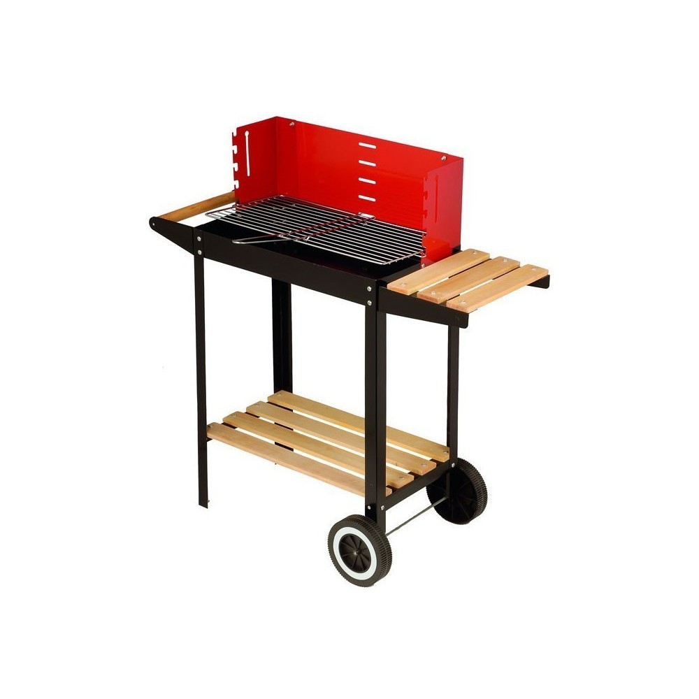 Barbacoa de carbón , barbacoa con ruedas , barbacoa de madera y acero , medidas 83x28x83 cm , incluye mesa parrilla